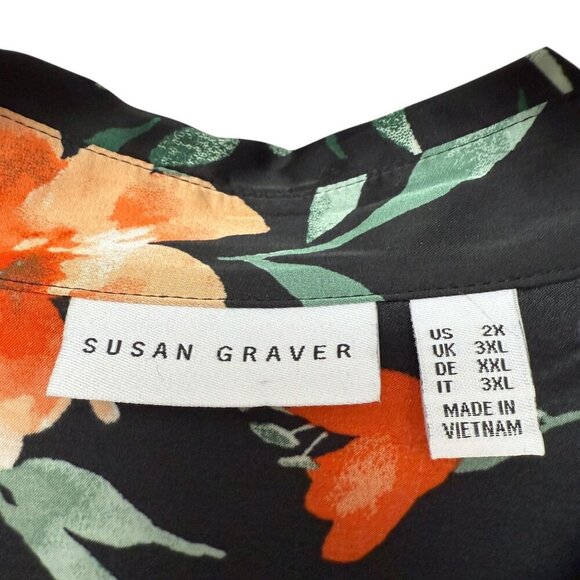 SUSAN GRAVER Satin Blouse Plus Size 2X Black Floral Long Sleeve Womens Top NWOT - Picture 6 of 11